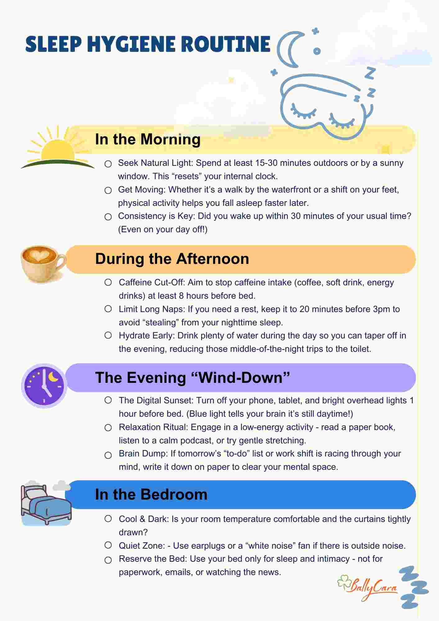 BallyCara's expert tips for a healthy sleep routine.